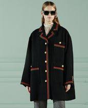 Gucci Soft Tweed Bouclé Black Button Down Coat with Green Red Web
