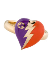 Load image into Gallery viewer, Gucci Interlocking G Heart Lightning Charm Ring in Orange and Purple