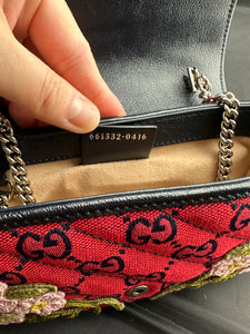 Gucci Monogram Multicolor Super Mini GG Marmont in Red with Floral Embroidery