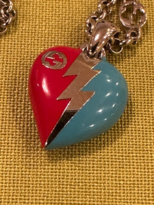 Gucci Interlocking G Heart Lightning Charm Necklace
