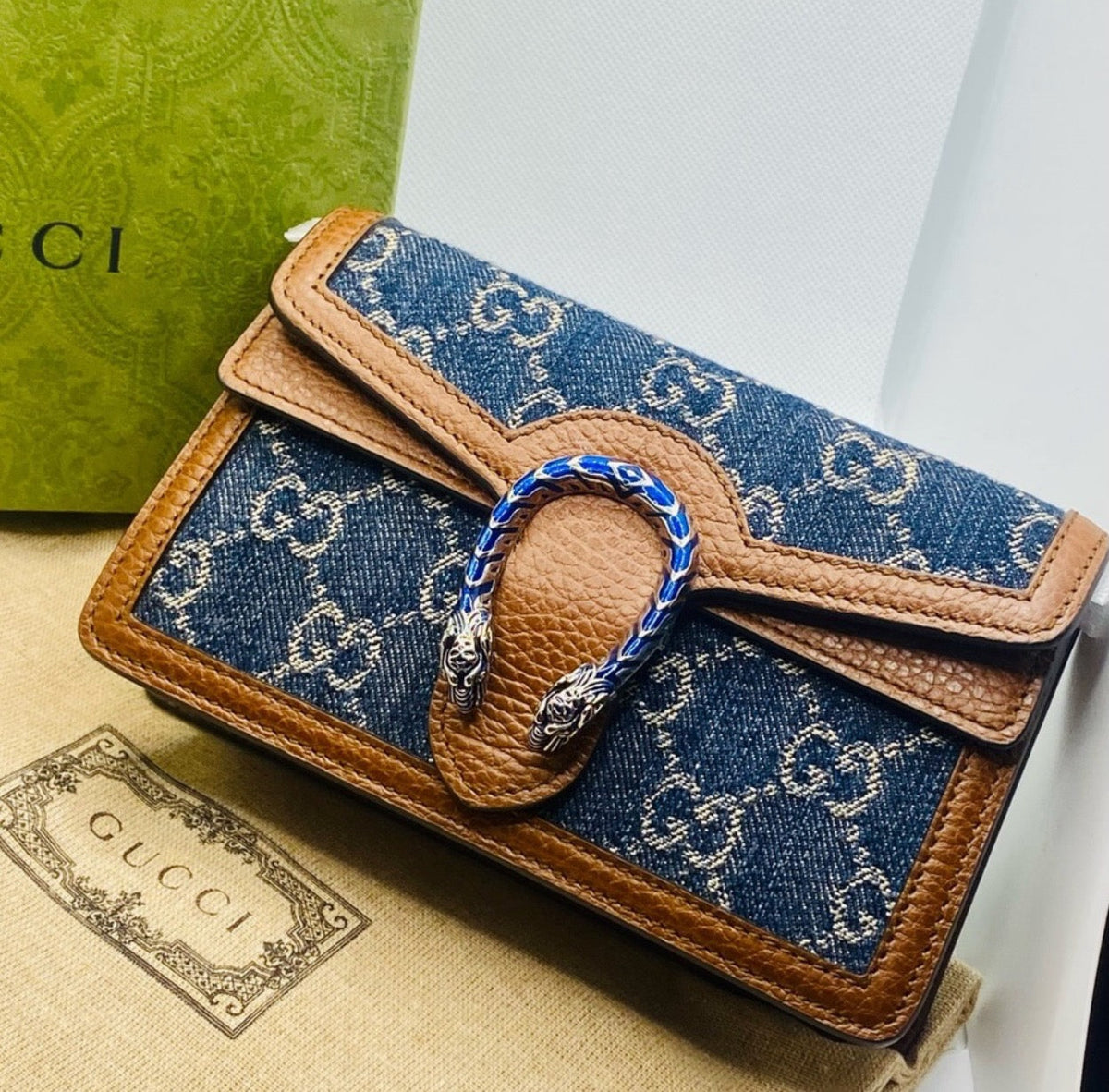 Gucci - Dionysus GG Chain Wallet - Blue Denim - Pre-loved
