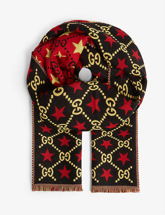 Gucci GG Stars Scarf in Black and Red