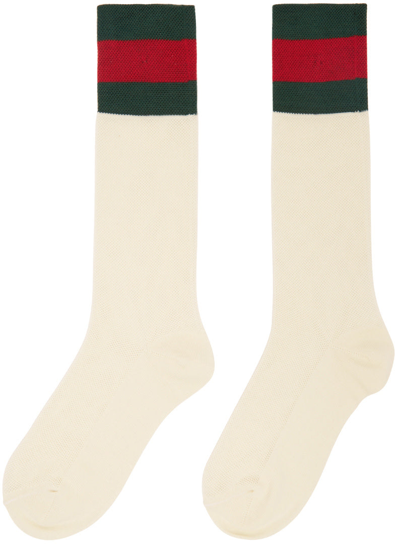 Gucci Mesh Cotton Socks with Web in White with Green and Red Stripe Gucci Mesh Cotton Socks with Web in White with Green and Red Stripe