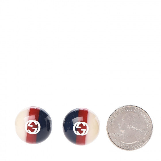 Gucci Blue Red Web Stripes Yellow Crystal GG Logo Studs Earrings