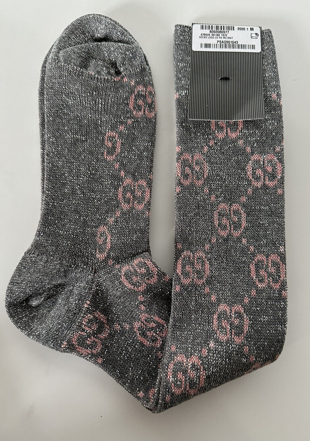 Gucci GG Socks in Silver with Pink Lam GG Gucci GG Socks in Silver with Pink Lam GG
