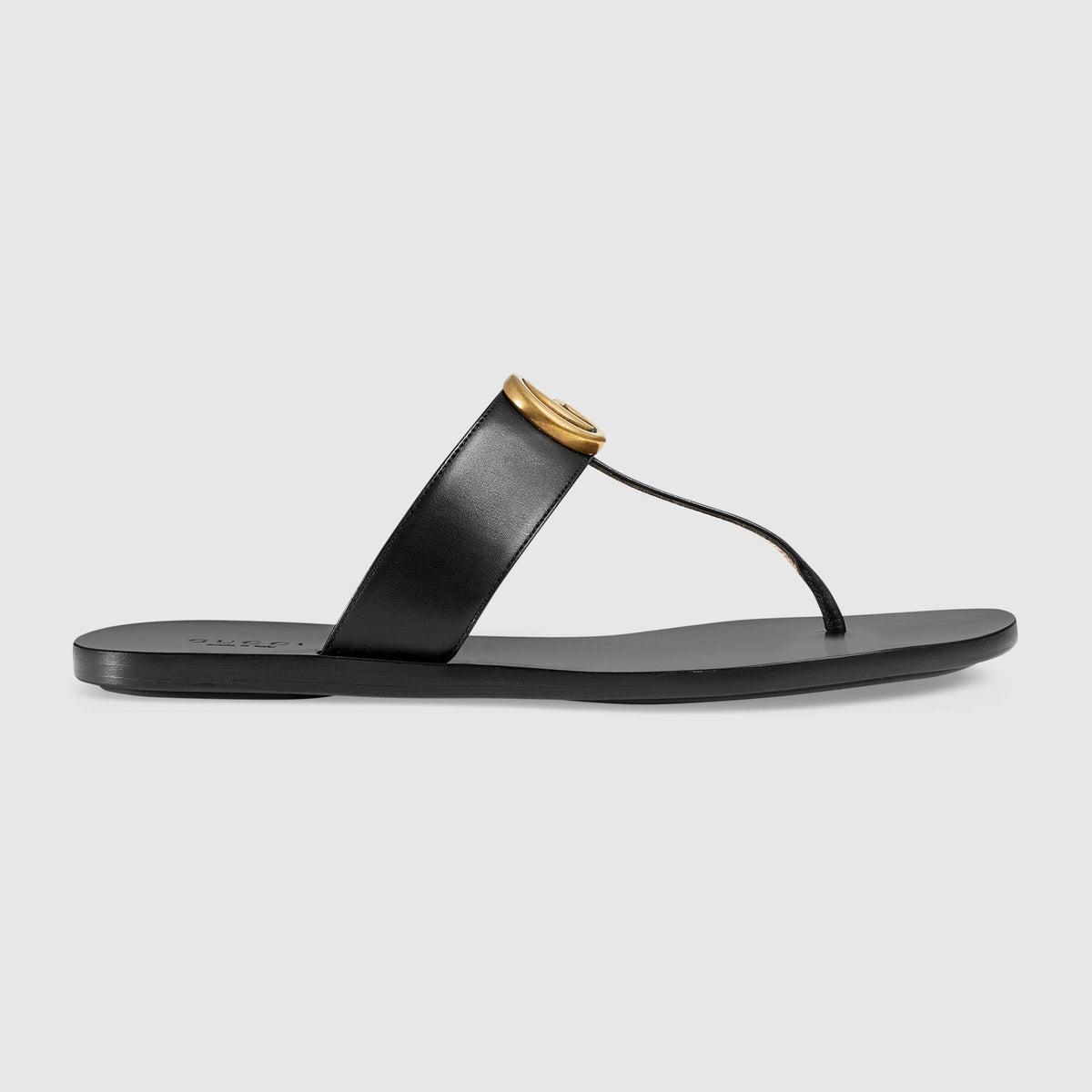 Gucci Double G Leather Thong Sandal in Black –