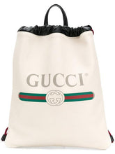 Load image into Gallery viewer, Gucci Logo-Print Drawstring Backpack in White
