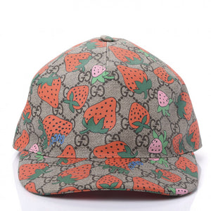 Gucci GG Supreme Monogram Strawberry Baseball Hat in Beige