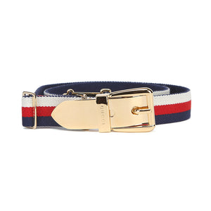 Gucci Sylvie Web Belt with Square Buckle in Blue, White, and Red