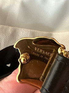 Versace Medusa Skinny Leather Belt in Black