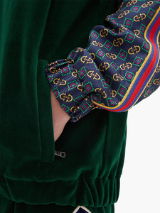 Gucci Bi-material Scarf Print Track Jacket in Green