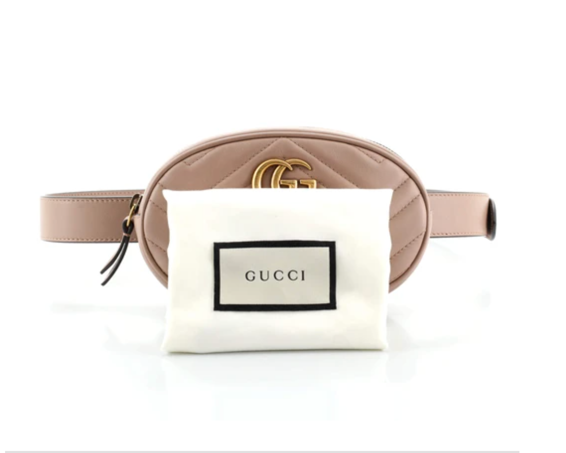 Gucci GG Marmont Matelasse Leather Belt Bag in Black with Red Trim