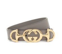 Load image into Gallery viewer, Gucci Leather Belt with Interlocking G Horse-bit Buckle in Gray