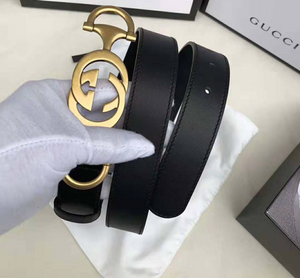 Gucci Leather Belt with Interlocking G Horse-bit Buckle in Black