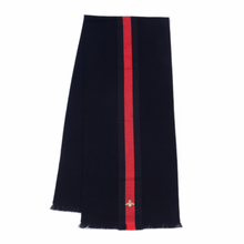 Load image into Gallery viewer, Gucci Navy Blue Wool Cashmere Silk Long Scarf with BRB Web and Bee