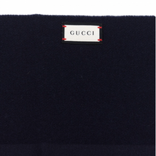 Load image into Gallery viewer, Gucci Navy Blue Wool Cashmere Silk Long Scarf with BRB Web and Bee