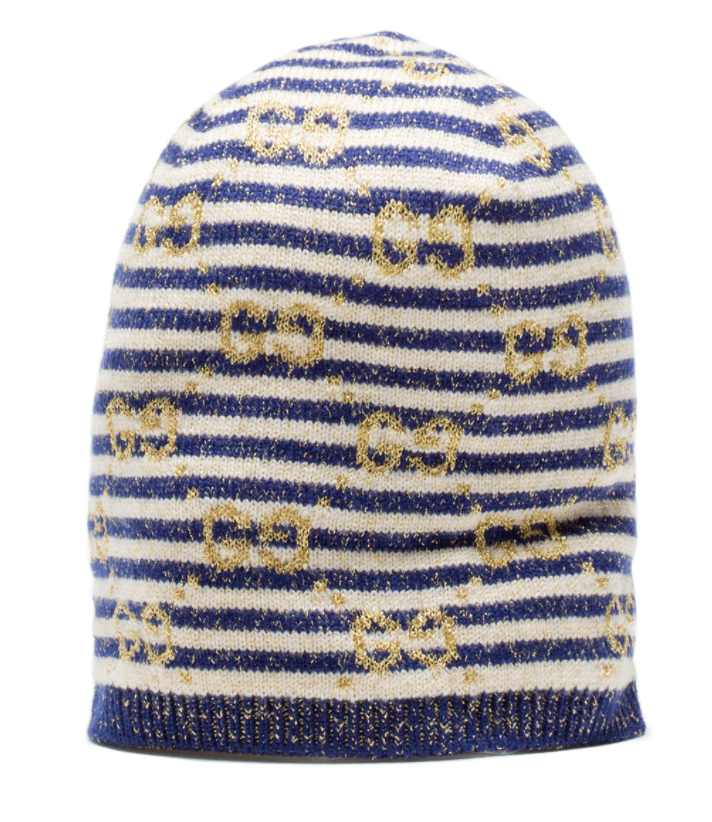 Gucci Knit Beanie in Blue and Ivory with Gold Lamé – Gavriel.us display picture 1
