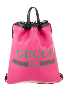 Gucci 2018 Leather Drawstring Backpack in Pink with Pouch