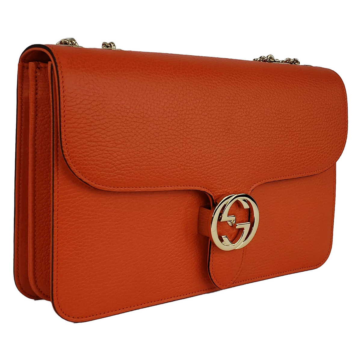 GUCCI GG Guccissima Cosmetic Pouch Makeup Bag Orange Brown Leather