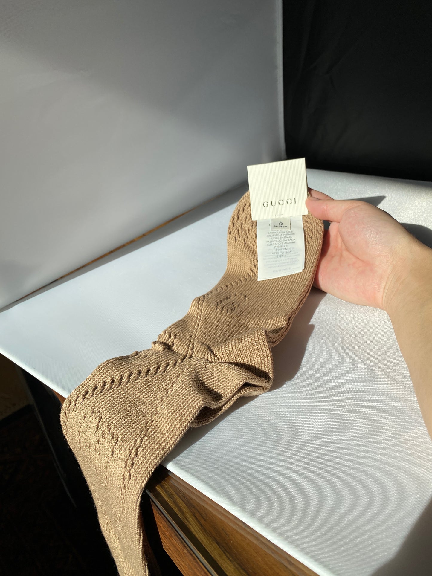 Gucci Interlocking GG Knit Sock in Camel