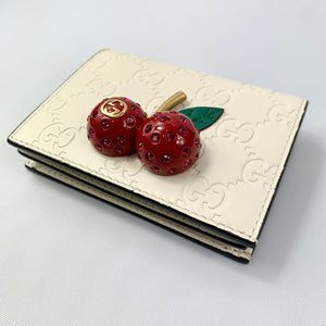 Gucci Signature Card Case with Cherries in White
