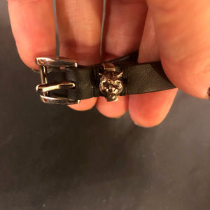 Gucci Studded Feline Head Leather Bracelet in Black