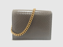 Load image into Gallery viewer, Gucci Zumi Horse-bit Snakeskin Card Case on a Chain in Graphite Gray
