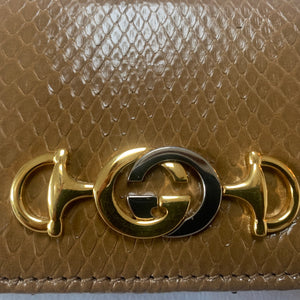 Gucci Zumi Horse-bit Snakeskin Card Case on a Chain in Brown
