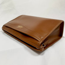 Load image into Gallery viewer, Gucci Metallic Print Logo Smooth Leather Clutch in Brown