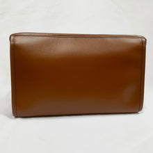 Load image into Gallery viewer, Gucci Metallic Print Logo Smooth Leather Clutch in Brown