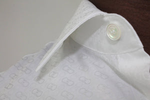 Salvatore Ferragamo Tonal Gancini Print Men's Button-Down Shirt in White