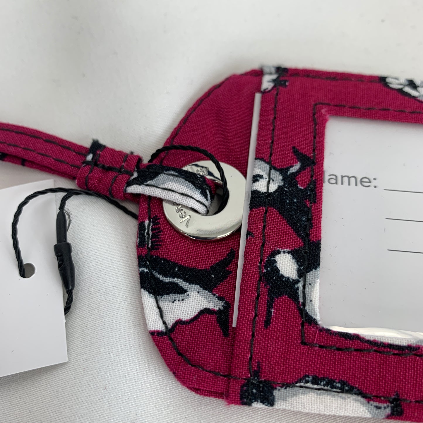 Vera Bradley Luggage ID Tag in Playful Penguins Cabernet