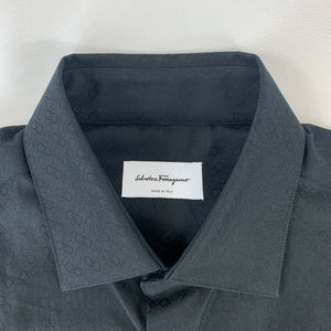 Salvatore Ferragamo Tonal Gancini Print Men's Button-Down Shirt in Black