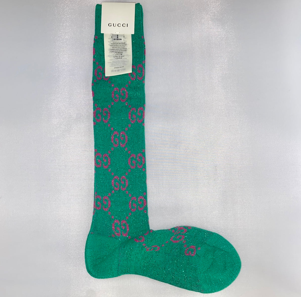Authentic Gucci GG Logo White w/Red/Green Socks Sz S 10/20-22cm New With  Tags