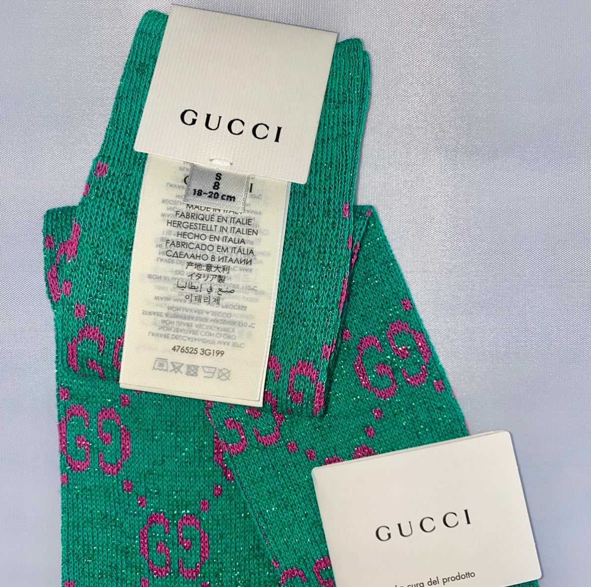 Authentic Gucci GG Logo White w/Red/Green Socks Sz S 10/20-22cm New With  Tags