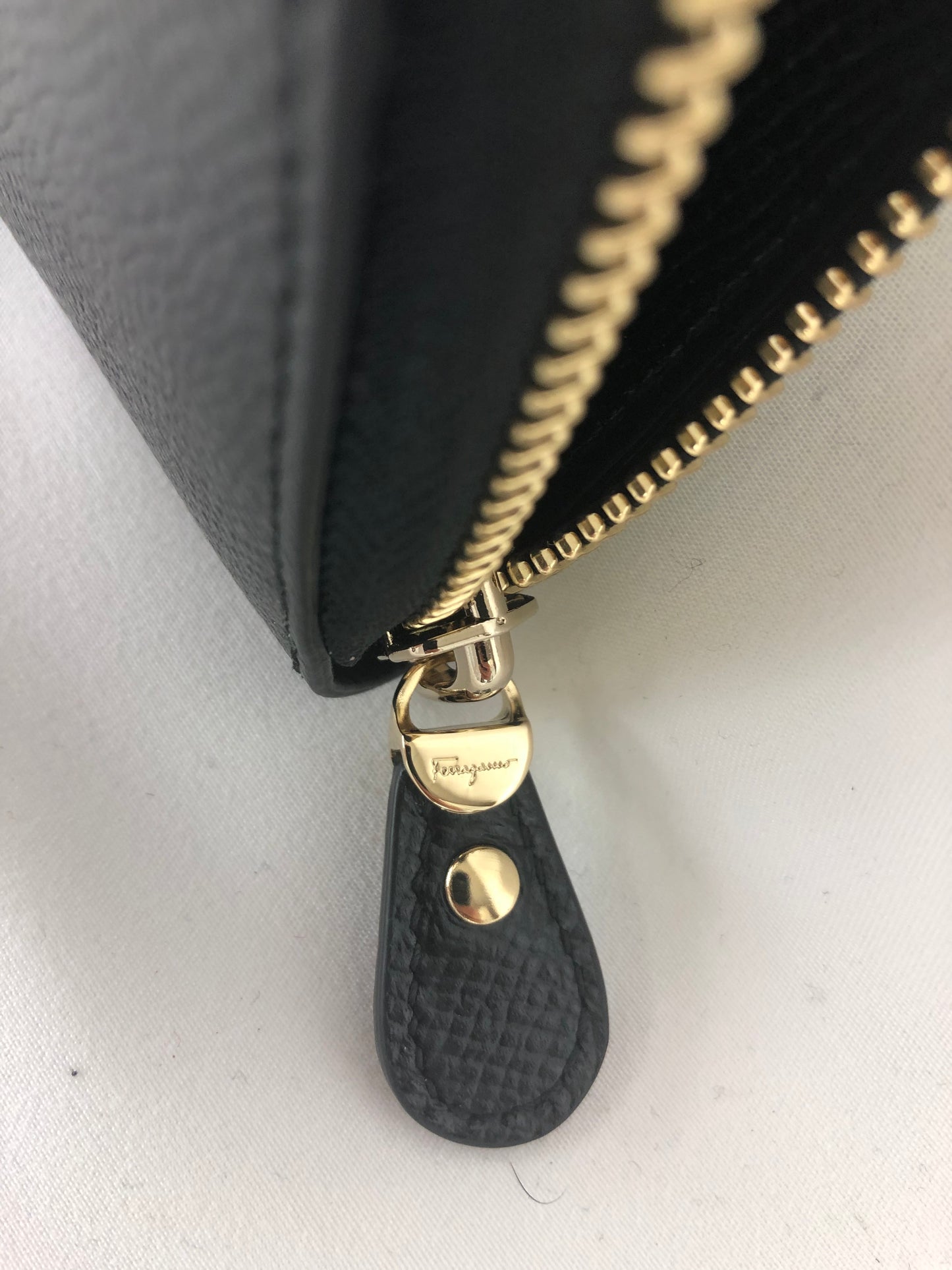 Salvatore Ferragamo Cross Grain Zip Around Wallet in Black