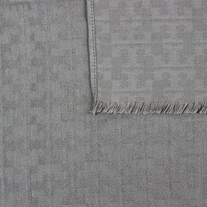 French Gray with a Tory Burch logo pattern Eyelash fringe on edges 50% Cotton, 50% Silk 77" x 51" (195.5cm x 129.5cm) Product Code 888736888853 Made in France