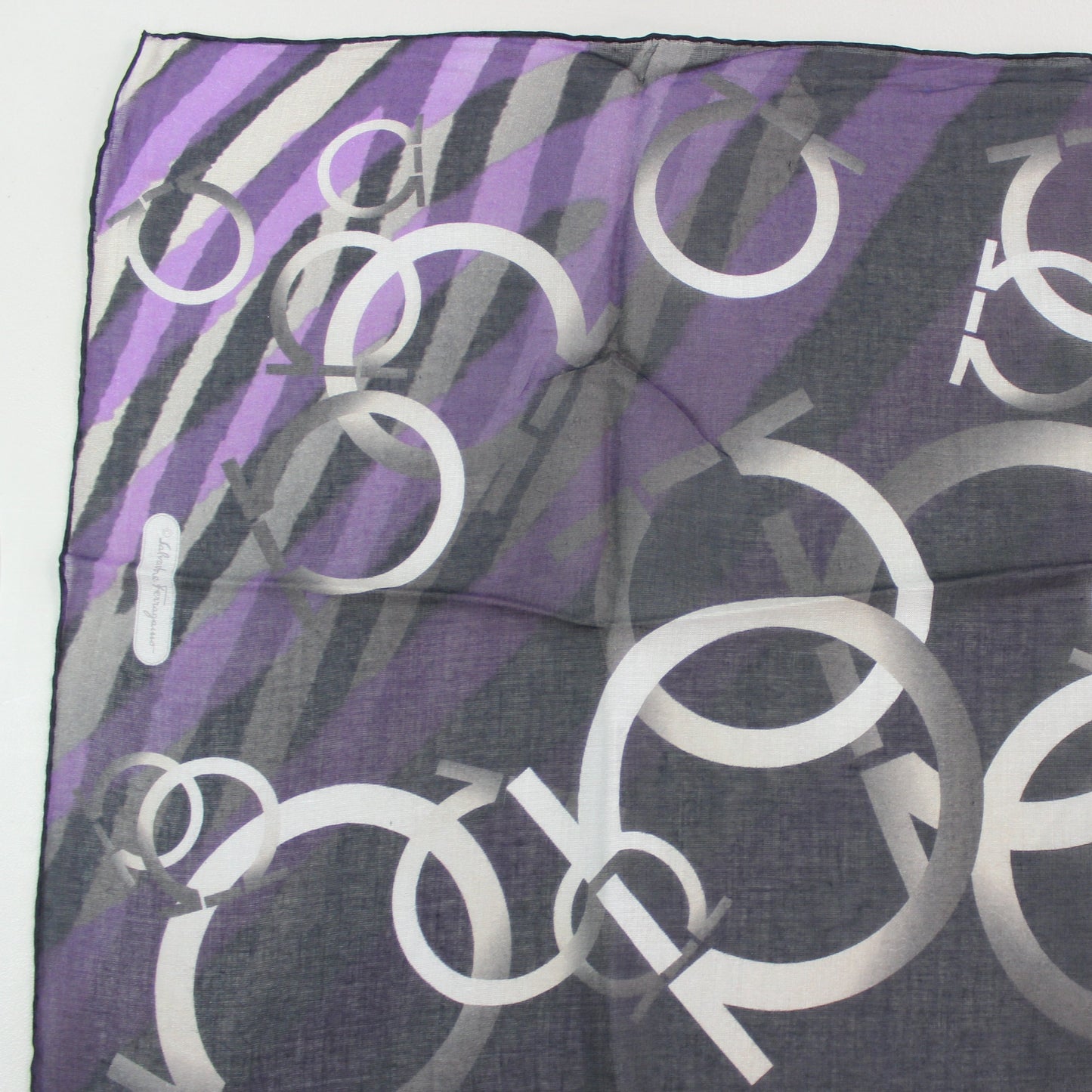 Salvatore Ferragamo Gancino Tiger Print Scarf in Black and Purple