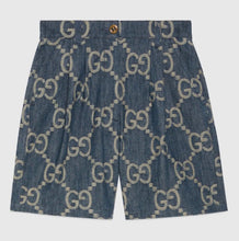 Load image into Gallery viewer, Gucci Aria Jumbo GG Denim Shorts with Ivory GG Pattern Sz 40 New with Tags