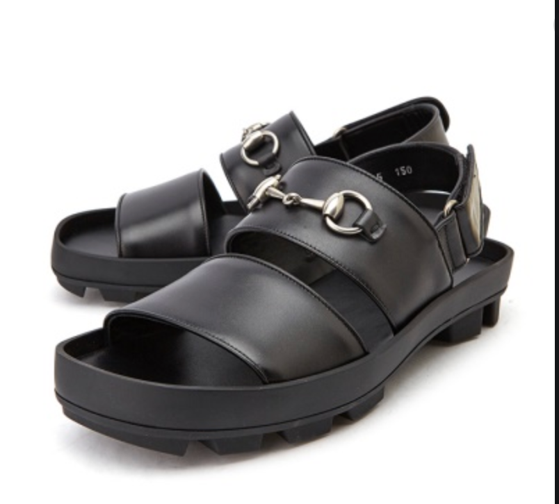 Mens gucci leather sandals sales