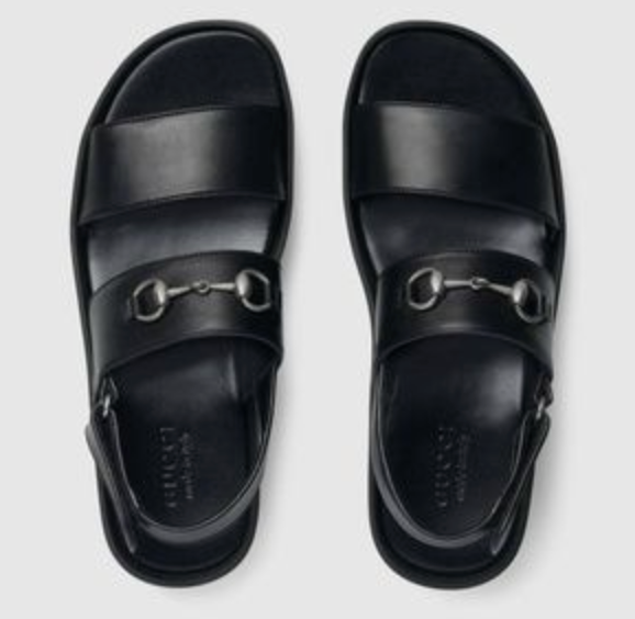 Black Leather Adjustable Gucci Design Men Slippers