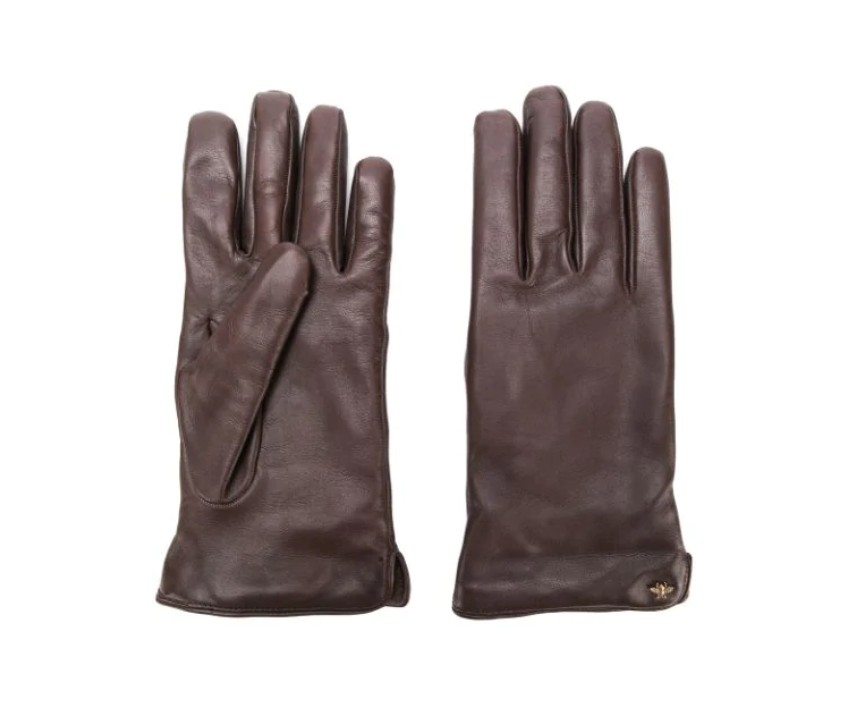 Gucci Bee Embellished Leather Gloves in Brown 8
