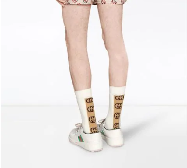 Gucci Socks with Interlocking G Stripe In White and Beige –