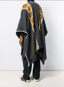Gucci Wool Poncho with Interlocking G Stripe in Gray