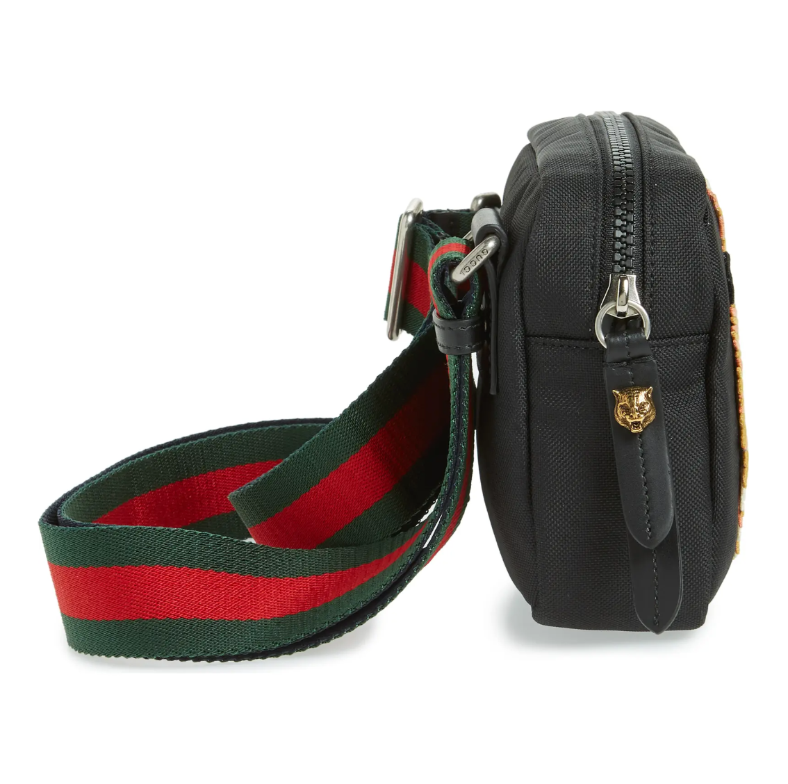 Gucci Embroidered Tiger Messenger Bag in Black Gavriel.us
