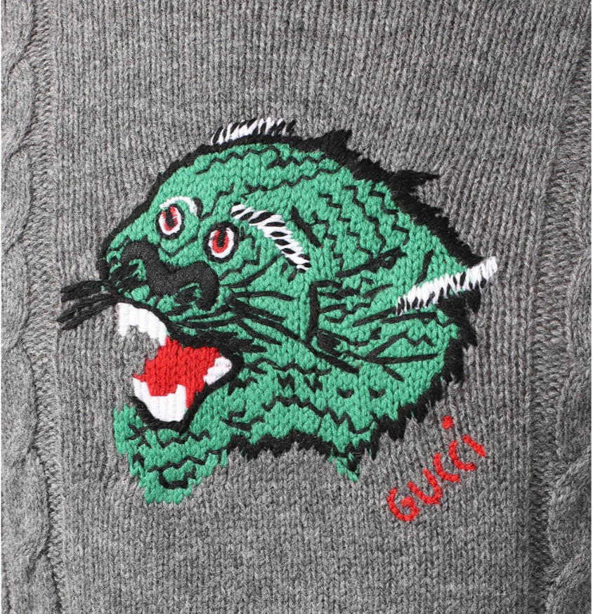 Gucci Panther Embroidered Knit Sweater in Gray – Gavriel.us Gucci Panther Embroidered Knit Sweater in Gray – Gavriel.us