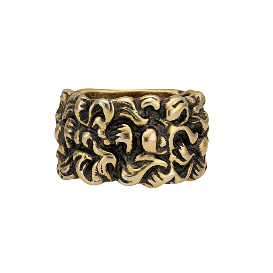 Gucci Lionhead Mane Ring in Antique Gold –
