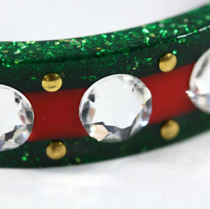 Gucci Open Stripe Cuff with Crystal Bee in Red and Green