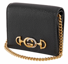 Load image into Gallery viewer, Gucci Zumi Horse-bit Card Case on a Chain in Black