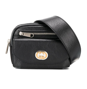 Gucci Marina Morpheus Crackled Leather Belt Bag in Black